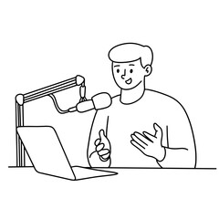 Podcast host speaking on microphone