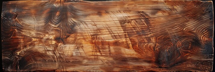 A close-up of a rustic cutting board with visible knife marks and natural wood grain