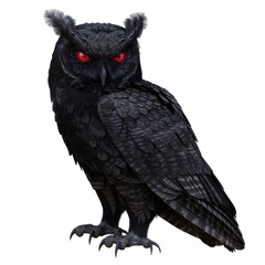 Fototapeta premium Enigmatic Witch's Familiar - Detailed Black Owl with Red Eyes for Halloween Magic