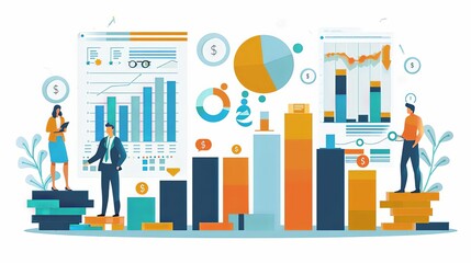 Economic capital projections, organizational planning, flat design illustration