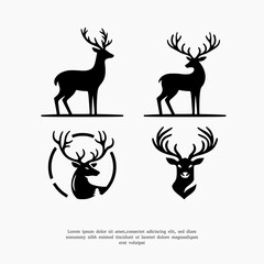 Collection of black deer icons.Logo of deer.