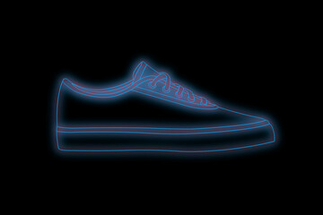 blue neon sneakers. Shoe advertising. glowing shoes and skating shoes