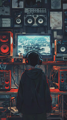 Fototapeta premium Lo-Fi music picture The background that goes well with the lo-fi music genre Generative AI