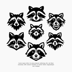 set of raccoon head silhouette logo design illustration