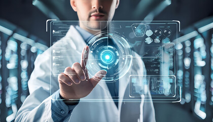 Science laboratory and digital transformation concept, virtual screen 3d rendering