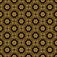 Batik Kawung, Indonesian Javanese batik with floral seamless pattern, Vector Background.