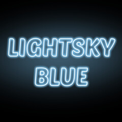 Obraz premium Neon light sky blue colour and text isolated on black background. Illustration text, Neon inscription with backlight in Bold style, Isolated glowing title for decoration.