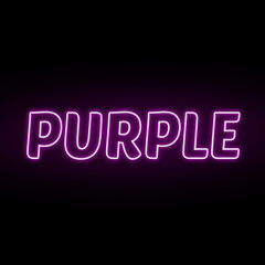Neon purple colour and text isolated on black background. Illustration text, Neon inscription with backlight in Bold style, Isolated glowing title for decoration.