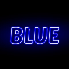 Neon blue colour and text isolated on black background. Illustration text, Neon inscription with backlight in Bold style, Isolated glowing title for decoration.