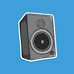 Music speaker icon. Cartoon illustration vector design of music speaker vector for animation. Isolated in a blue background