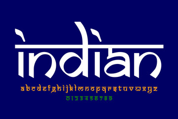 Indian style Latin font design, Devanagari inspired alphabet, letters and numbers, illustration, welcome to indian with alphabets and numbers