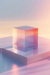 Fototapeta premium Abstract Futuristic 3D Render Minimalistic Style with Floating Geometric Shapes Isometric Design, Light Color Theme, Bright Background, and Soft Lighting