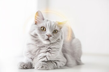 portrait of an adult silver cat on a white background