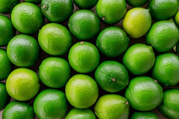 A close-up view of numerous green limes