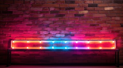 Vibrant neon light lamp on brick wall, vintage style
