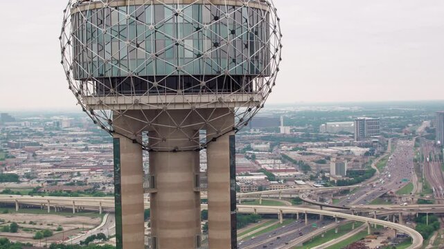 Drone footage of Reunion Tower in Dallas