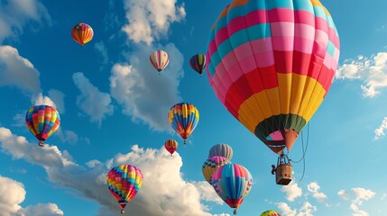 Fototapeta premium A colorful hot air balloon festival with balloons ascending into the sky