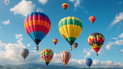 Fototapeta premium A colorful hot air balloon festival with balloons ascending into the sky
