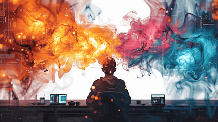 Cybersecurity Specialist Monitoring AI-Powered Tools and Algorithms for Network Protection and Risk Management