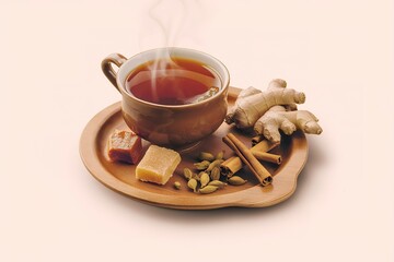 Jaggery tea or Gur ki chai with ingredients like gud, ginger or adrak, green cardamom and cinnamon