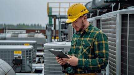 Industrial HVAC Technician with Clipboard