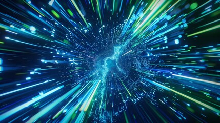 Fototapeta premium Abstract blue and green light streaks on black background.