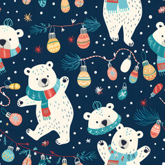 2D illustrated New Year card in a cute graphic style seamless pattern.