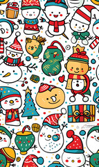 2D illustrated New Year card in a cute graphic style seamless pattern.
