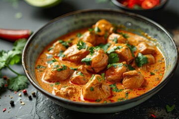 Chicken curry in a bowl on dark background
