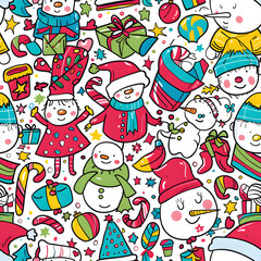 2D illustrated New Year card in a cute graphic style seamless pattern.