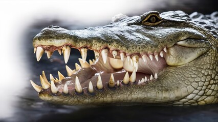 mouth of a crocodile with sharp fangs isolated close up