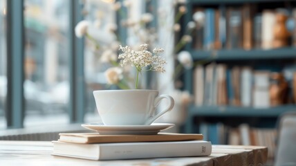 A cozy bookstore cafe with a curated selection of books.