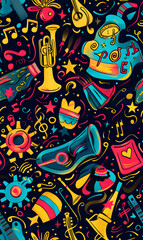 Obraz premium 2D illustrated New Year card in a cute graphic style seamless pattern.