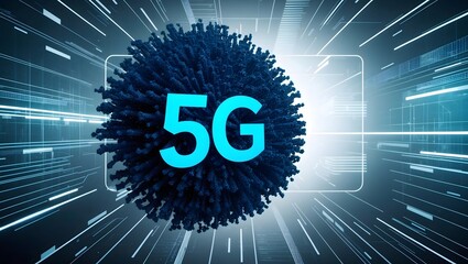 5G text with data transfer concept and connection technology of future with grid line digital futuristic technology abstract background.
