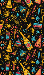 Obraz premium 2D illustrated New Year card in a cute graphic style seamless pattern.
