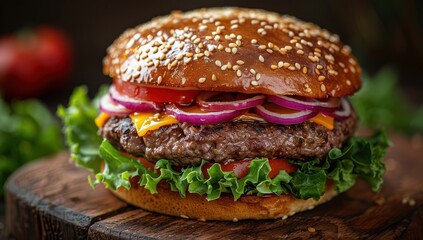 Juicy Cheeseburger with Sesame Seed Bun