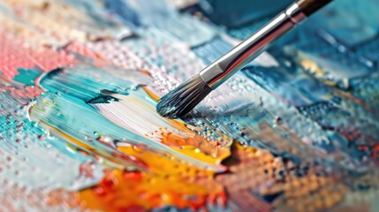 Obraz premium Close up of painting with brush on white surface