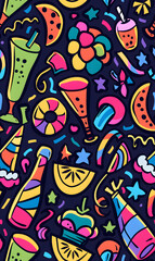 Naklejka premium 2D illustrated New Year card in a cute graphic style seamless pattern.