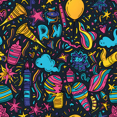 Obraz premium 2D illustrated New Year card in a cute graphic style seamless pattern.