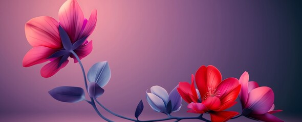 Obraz premium A vibrant, romantic background featuring pink and red hues, blue flower close-ups, and a decorative, isolated flower wallpaper.