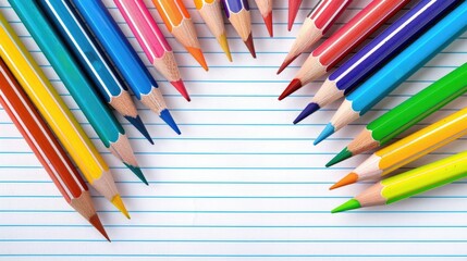 School and children s art theme featuring quirky colored pencils on blank paper