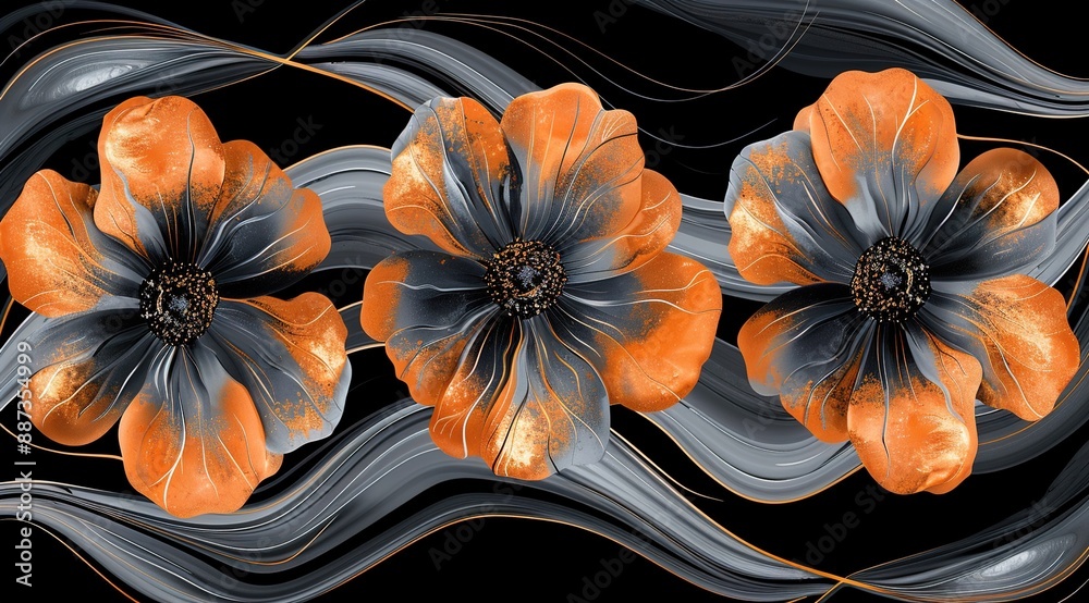 Poster orange lily on black