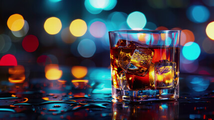 World Sobriety and Anti-Alcoholism Day. a glass of alcohol and ice on the table