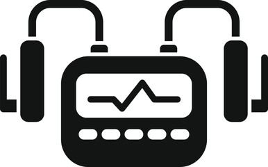 Obraz premium Black icon of a medical device measuring heart rate, representing healthcare technology