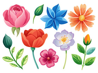 set of separate parts of flowers in watercolors