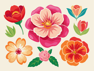 set of separate parts of flowers in watercolors