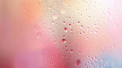 Fototapeta premium Soft Pastel Pink Peach Gradient Background with Frosted Glass and Water Drops Texture, High Resolution Macro Photography, Minimalist Design Banner