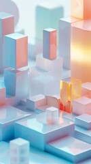 Obraz premium Abstract Futuristic 3D Render Minimalistic Style with Floating Geometric Shapes Isometric Design, Light Color Theme, Bright Background, and Soft Lighting