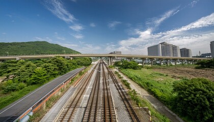 Fototapeta premium 고속철도 기차 KTS SRT 도시풍경