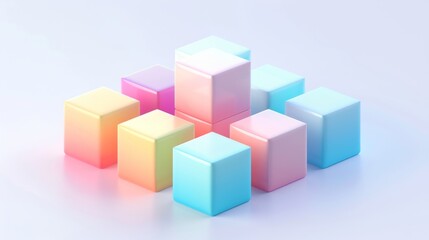 Obraz premium Abstract Futuristic 3D Render Minimalistic Style with Floating Geometric Shapes Isometric Design, Light Color Theme, Bright Background, and Soft Lighting